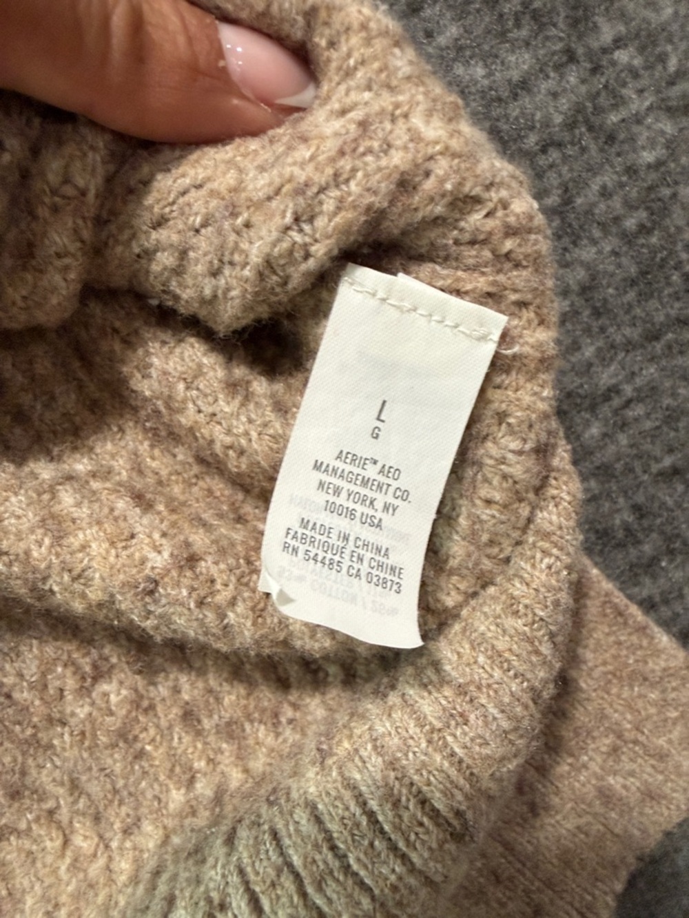 aerie Oversized Neutral Waffle-Knit Crew Sweater - Taupe Size Large - Picture 9 of 10